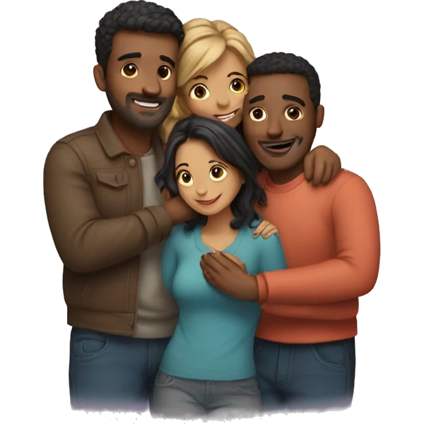 3 friends hugging, 2 men and 1 woman emoji