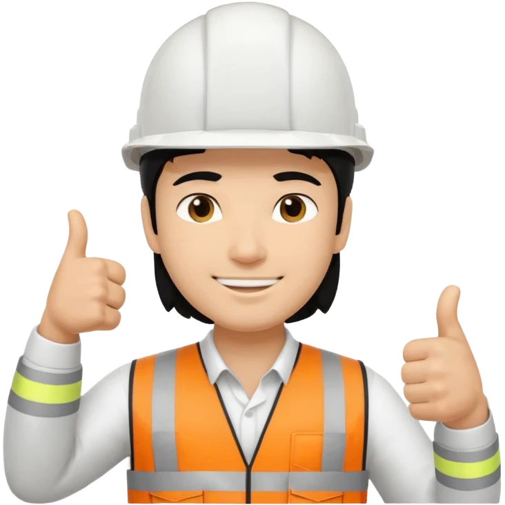 Una persona con pelo negro varon con casco blanco inginiero cilvil pulgar arriba emoji
