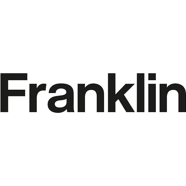 'Franklin' word mark, title case, modern Helvetica-style, startup branding, black emoji