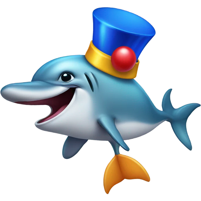 Dolphin with a clown hat and sign emoji