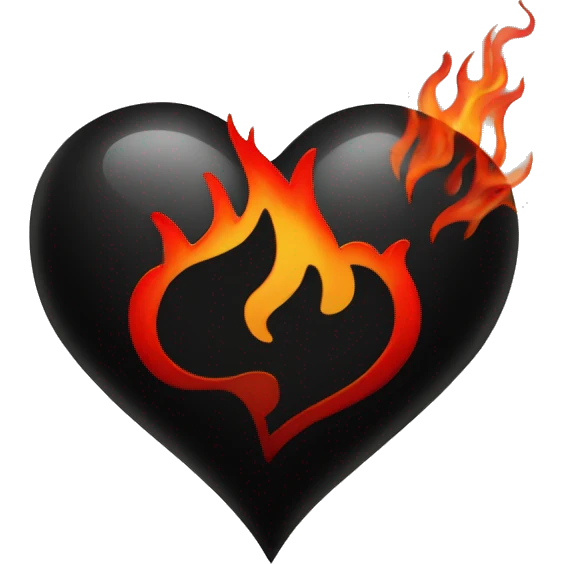 One black heart with red flames around it emoji