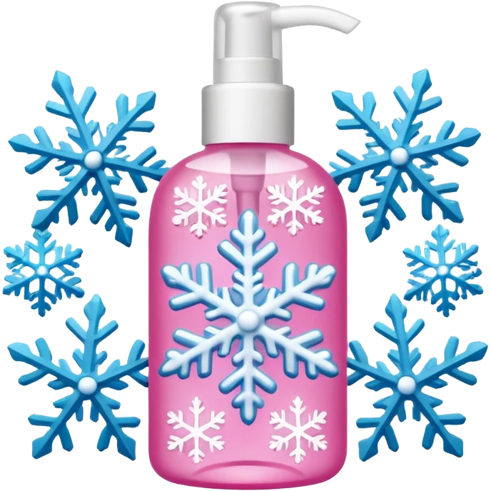 pink body mist bottle with white snowflakes emoji