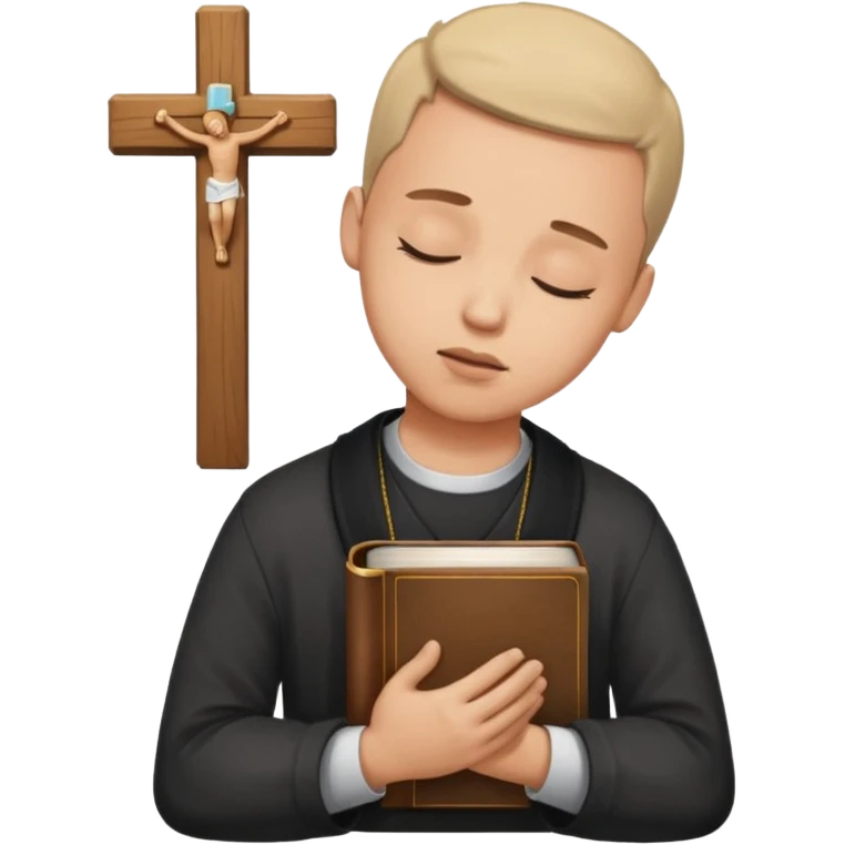 Guy who reads Bible with cross on it and with his eyes closed in prayer. Nothing in the background  emoji