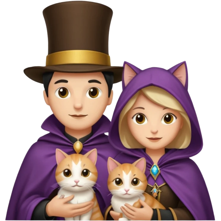 magician couple and their pet cat emoji