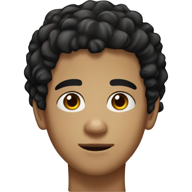 Only the head of a teenage boy with slightly curly black hair, light skin tone, slightly thick eyebrows, brown eyes, a beautiful nose  emoji