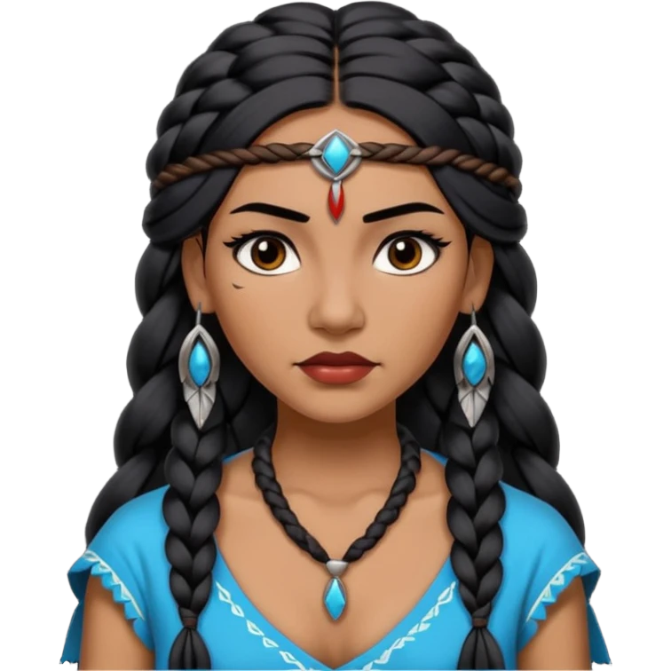 Attractive Native American woman with a wide face, baddie look, dark skin, Long braided black hair emoji