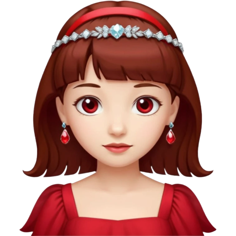   فرشته با موی چتری و لباس قرمز و موی خرمایی تیره و سربند یاقوت و الماس emoji