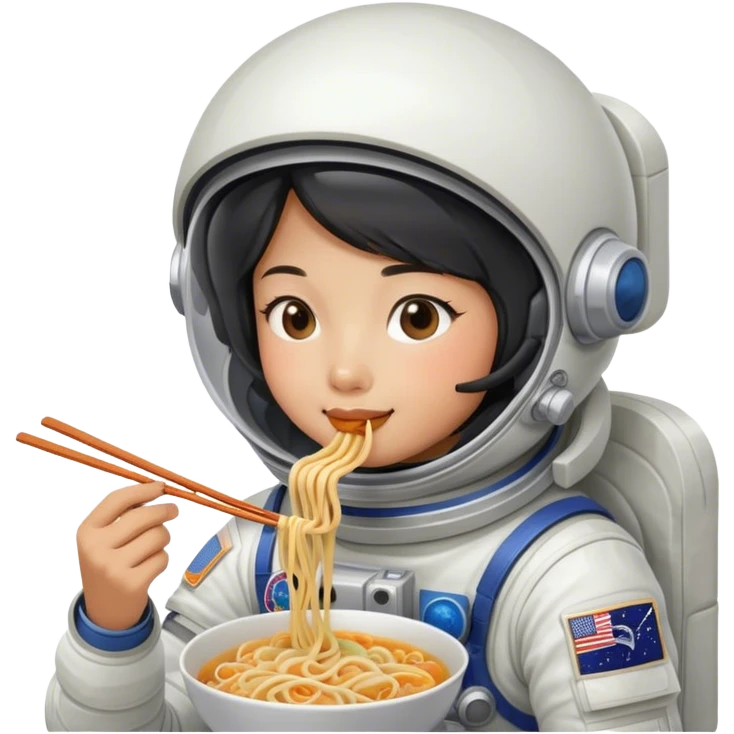 Asian female astronaut eating noodles  emoji