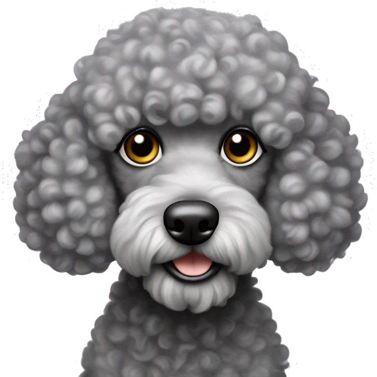 Perrito poodle gris es rizada tiene los ojos negro emoji