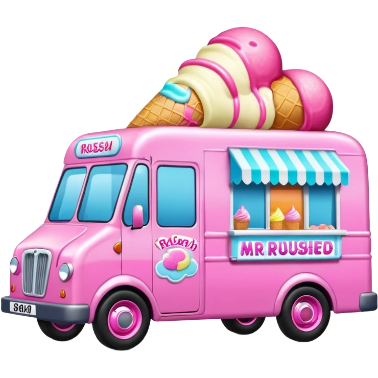 Pink ice cream van in luton called Mr rushed emoji