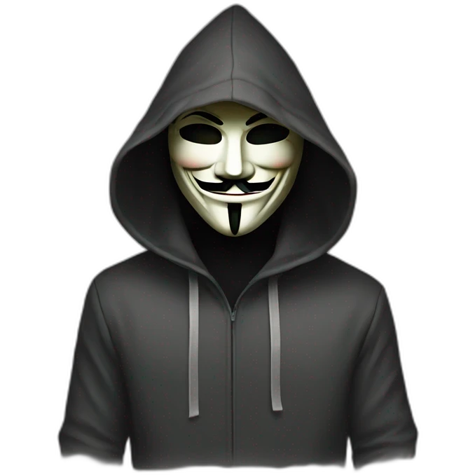 hooded guy wearing guy fawkes mask emoji