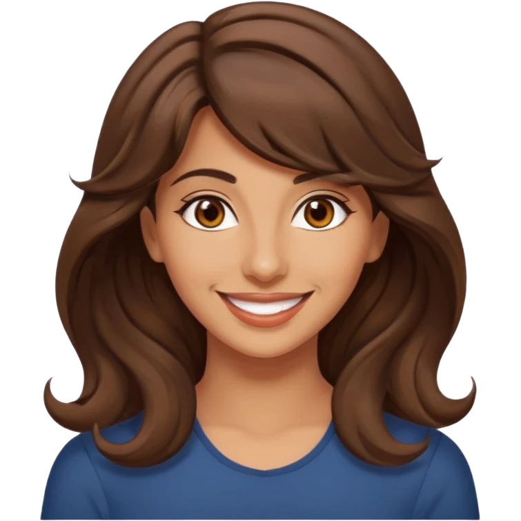 30 yr old middle eastern woman wavy brown hair side bangs big smile tanned skin brown eyes emoji