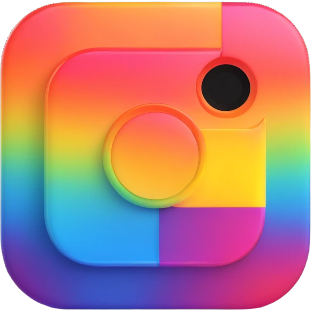 Instagram logo, 3D effect, glossy, vibrant colors, app icon style emoji