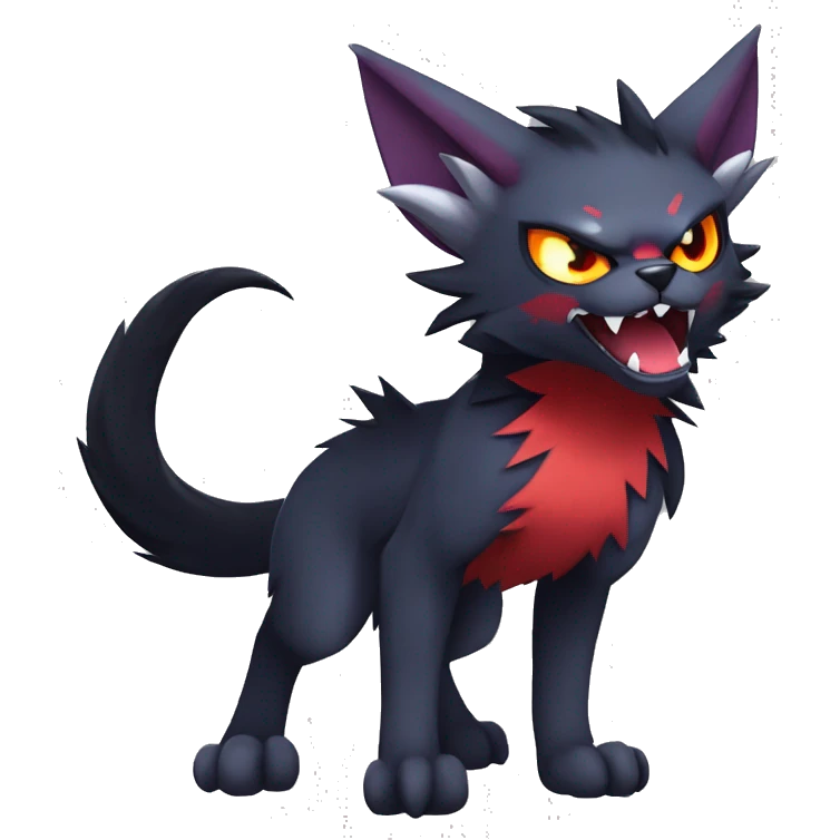   cool edgy beautiful fantasy anime-style dark animal vampiric Litten-Zoroark-Nargacuga-cat-hybrid Fakemon with big fangs and bat-ears full body emoji