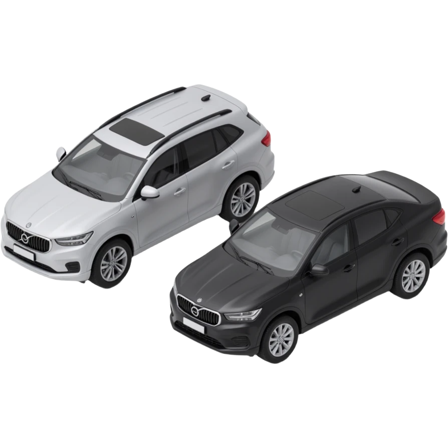 2 cars being compared in the style of 3d black emoji