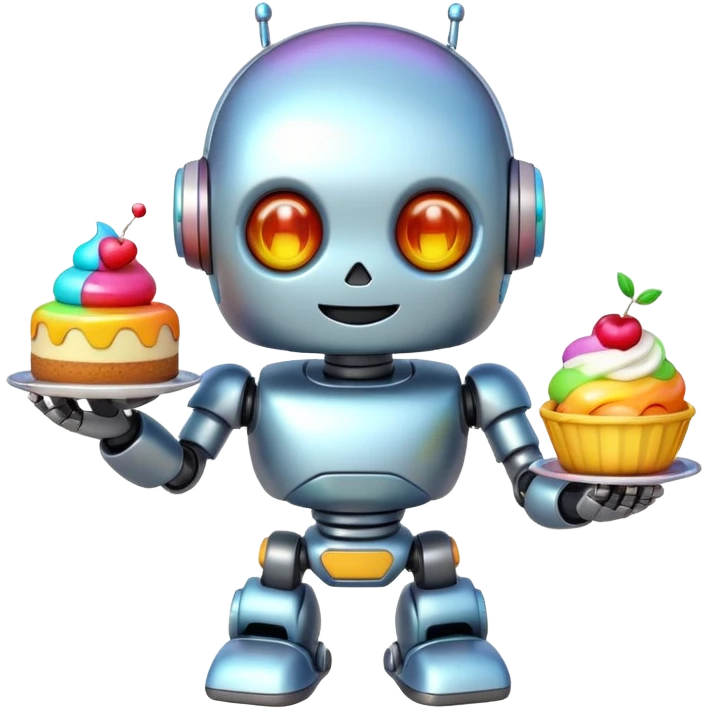 The cute robot is holding dessert in its hands, 3d emoji emoji