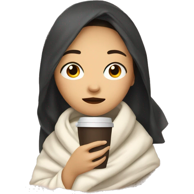 asian girl inside a blanket sipping coffee eyes closed emoji