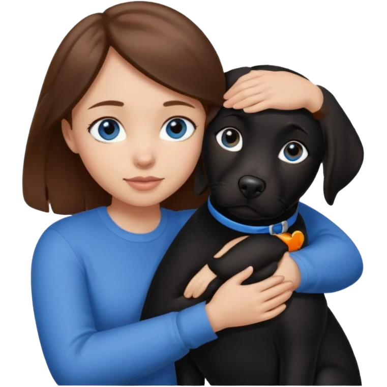 girl with brwon hair and blyue eyes huggibg a black lab emoji