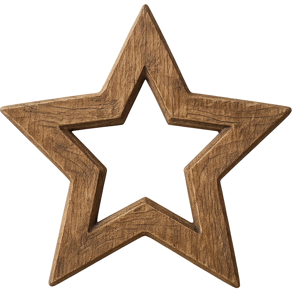 star with a wood texture, no background, transparent center emoji