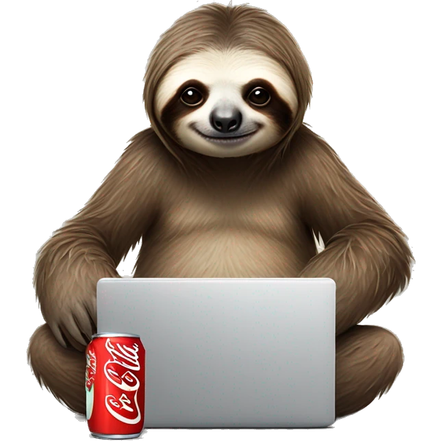 tired sloth with coca cola can and laptop emoji