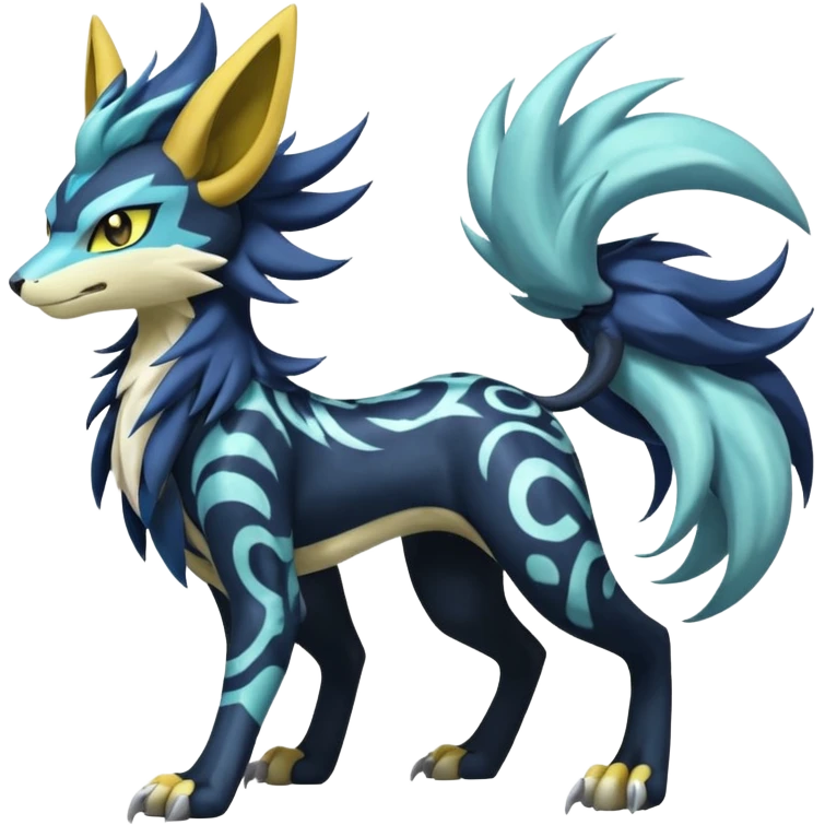 Feral Scaly Striking Slaying Badass Evil Handsome Lightning-patterned Zig-zagged buzzy fuzzy Meloetta-Renamon-Zeraora-Luxray-Cobalion-Suicune-Vernid-fusion-hybrid-creature, full body  emoji
