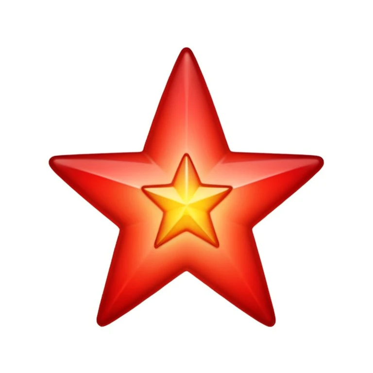A single red star emoji in cartoon style. The star should be symmetrical, shiny, and have smooth edges. It should glow softly with a red aura. The design should be friendly and emoji-like, with a transparent background. emoji