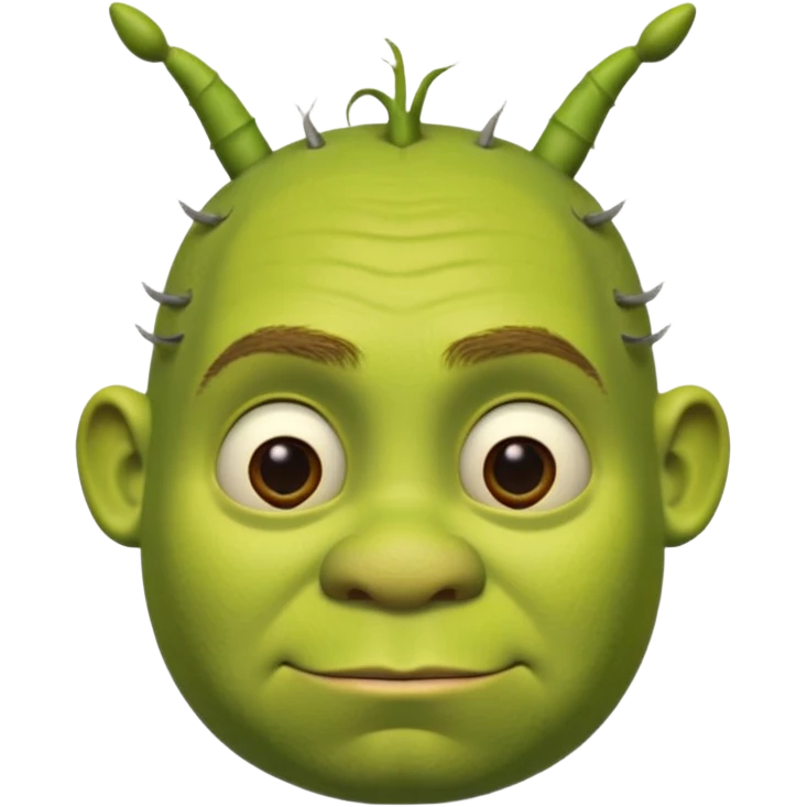 Shrek avec deux petites antennes-oreilles cylindriques plantées de chaque côté de la tête : elles sont courtes, épaisses, avec une ouverture ronde à l’extrémité.
 emoji