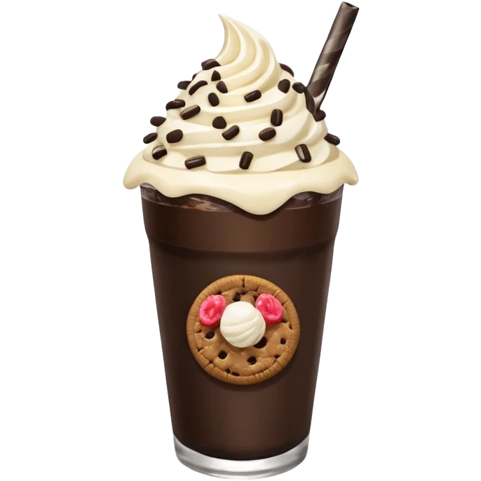 Vaso de vidrio con Frappé de galleta oreo y agregar un popote emoji