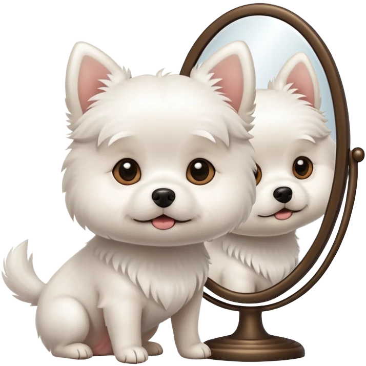 Small white dog looking mirror  emoji