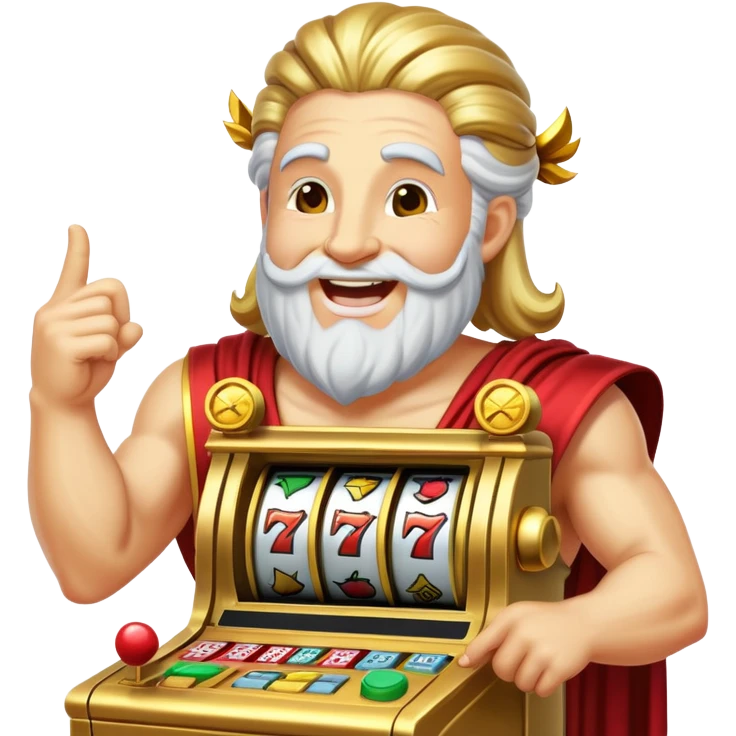 God zeus with casino slot machine, laughing  emoji