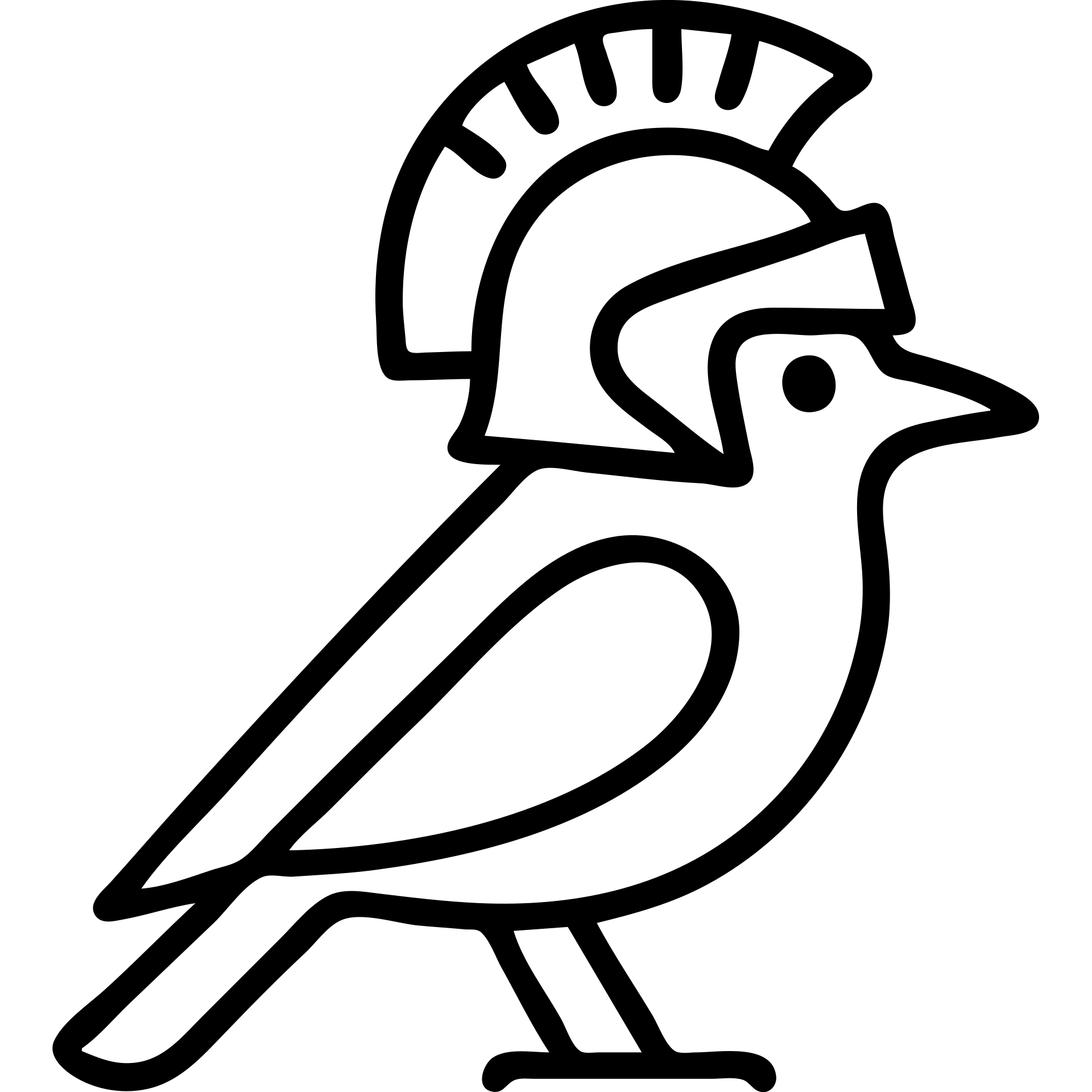 black bird with a silver spartan helmet, icon style emoji