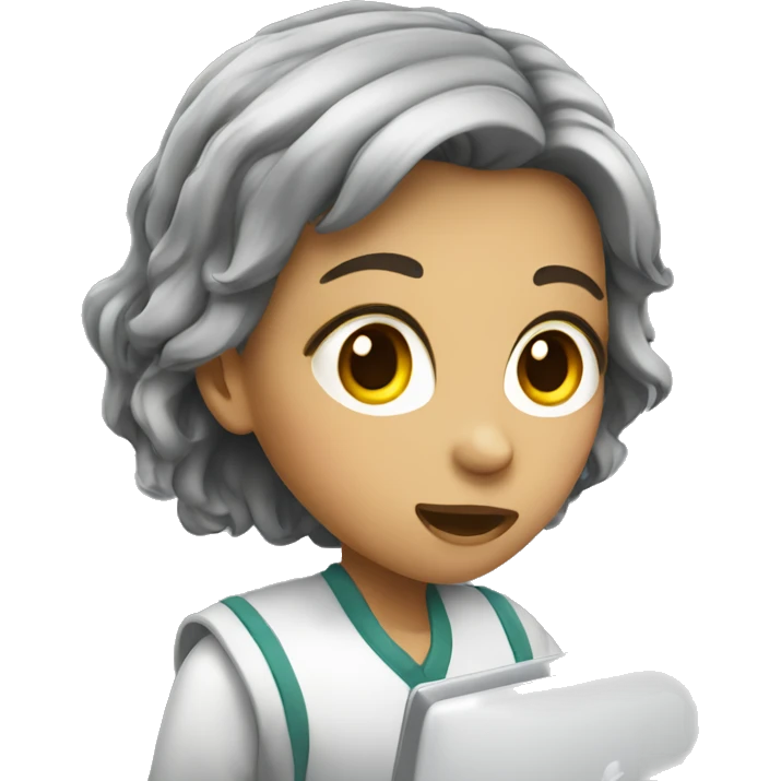 Apple computer studying girl with drown hair  emoji
