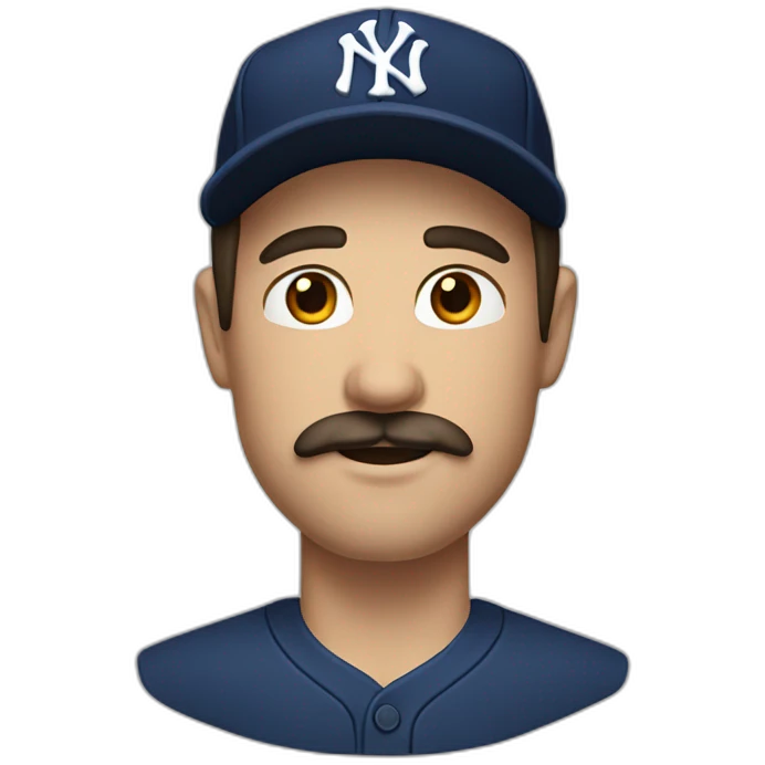 white man with long dark brown hair and ny baseball cap and mustache emoji