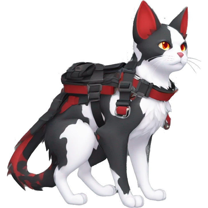 cool edgy black punk red ethereal fantasy nargacuga-bat-cat-Fakemon collar harness full body emoji