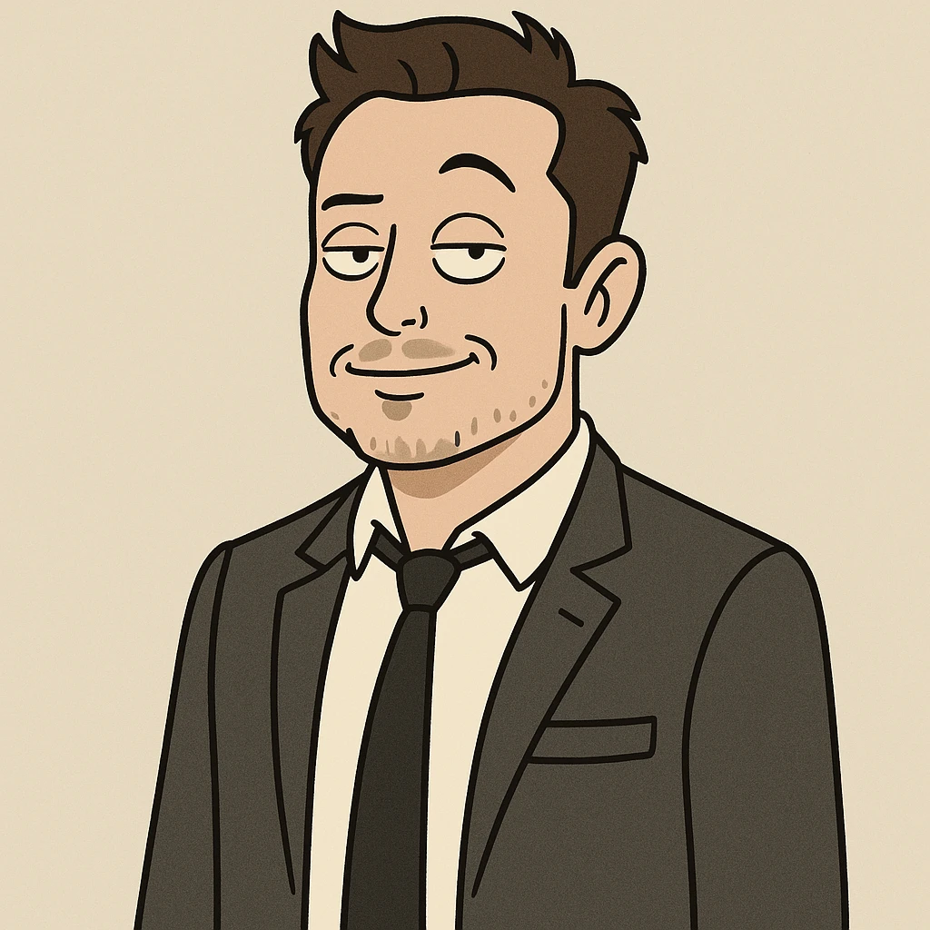 Elon Musk as a cartoon character, business attire, confident expression, simple background emoji
