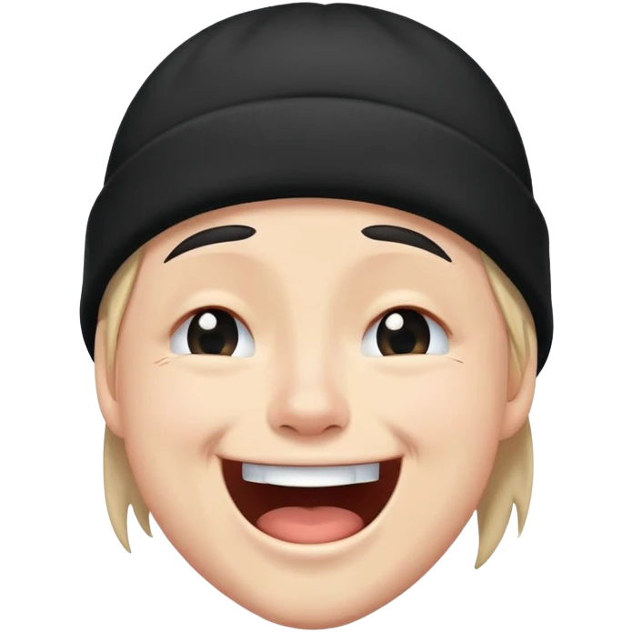 Laughing while crying emoji wearing a black beanie emoji