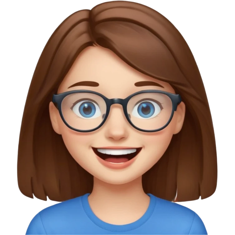 cute brwonhear girl with blue eyes and glasses is laughing emoji