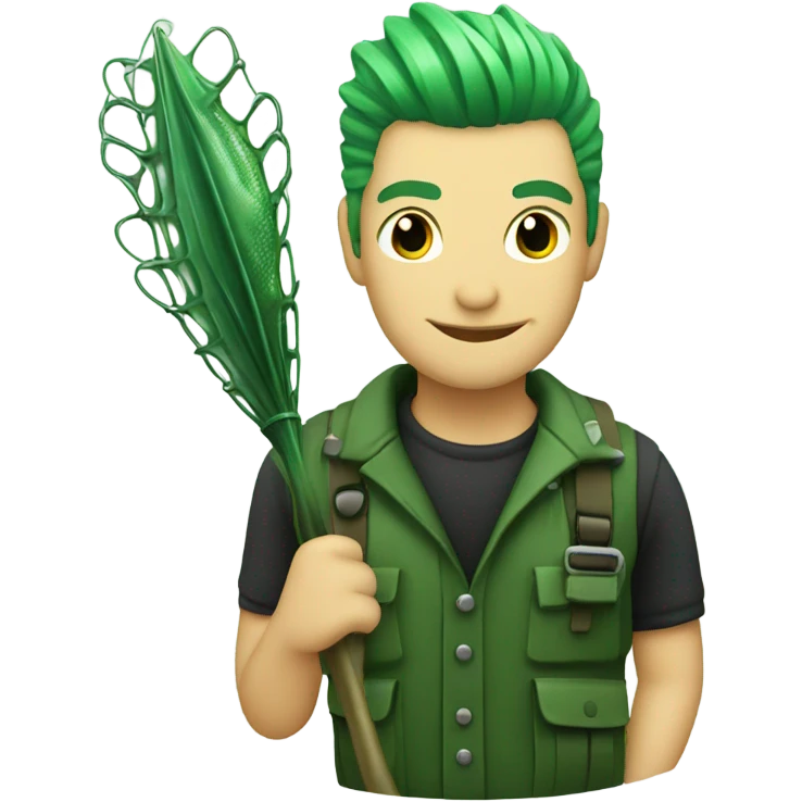 Green hair punk angler holding pike emoji
