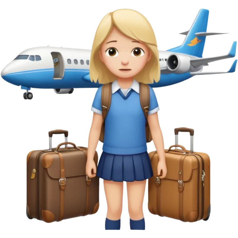 떠난 비행기와 많은 캐리어 때문에 우는 여학생 emoji