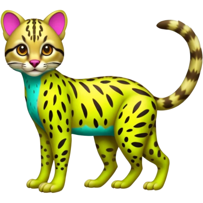 Neon-colored fantasy ocelot--marsupial-critter-vernid-fursona animal creature full body with intricate markings  emoji