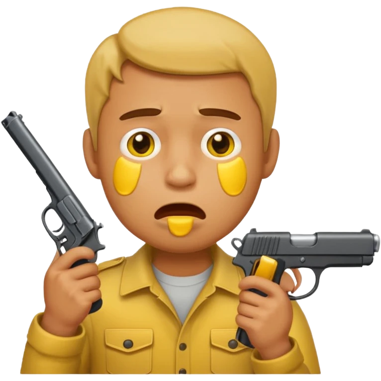 Make a yellow emoji of a guy holding a gun in his mouth while crying emoji