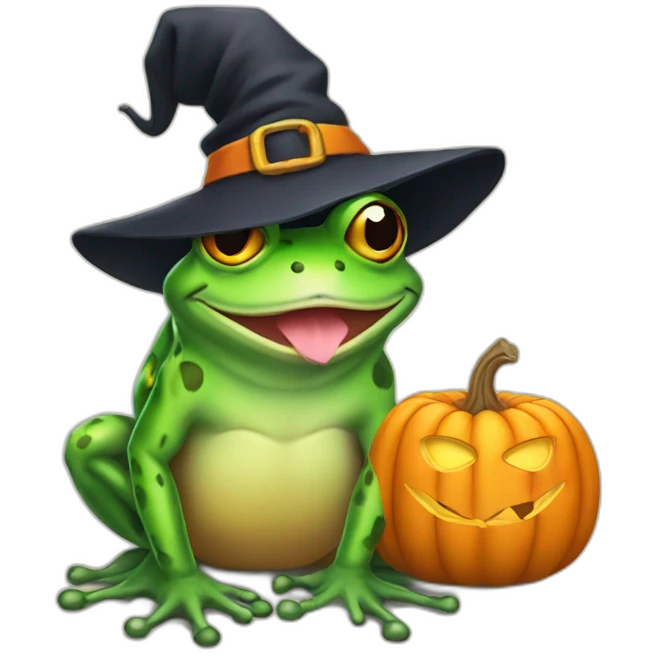 Witch frog with pumpkin emoji