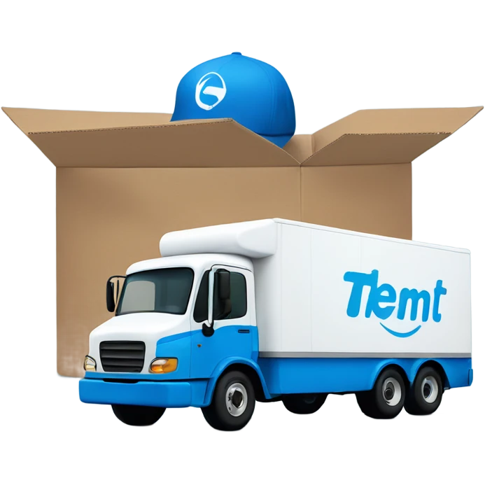 Blue Amazon delivery truck with signature logo emoji