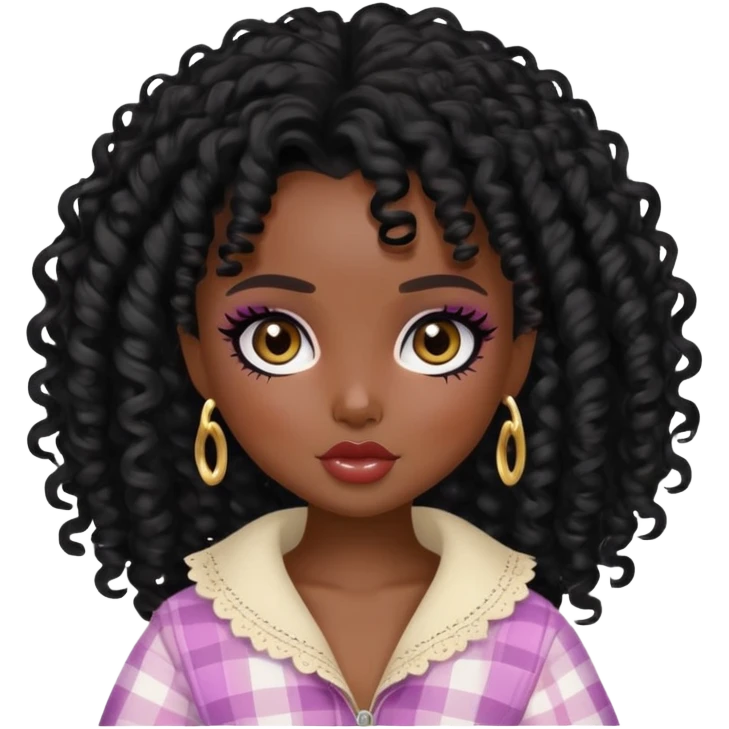 pretty bratz baddie, dark skin, black curly hair, cottagecore style emoji