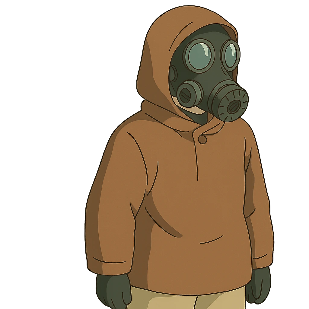 ghibli style person wearing a gas mask emoji