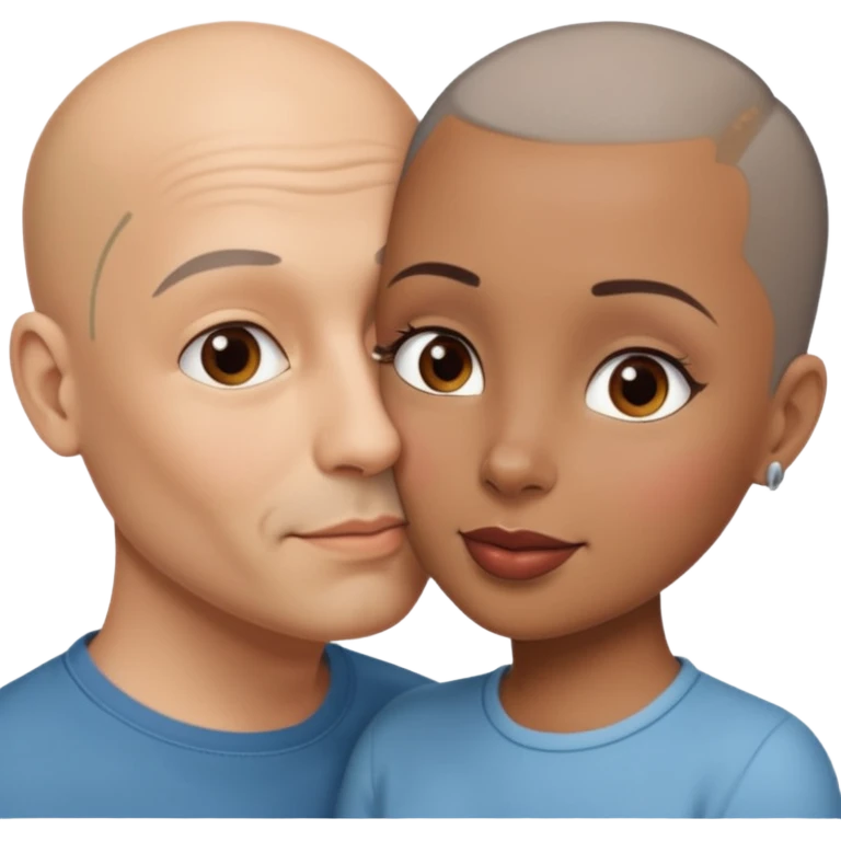 Bald man kissing brown  girl with short  grey hair emoji