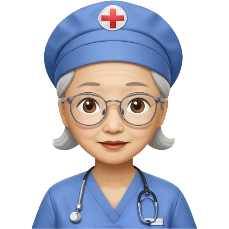 OLD ASIAN WOMAN WITH GLASSES, NURSE SCRUBS, CAP, HIDDEN HAIR emoji