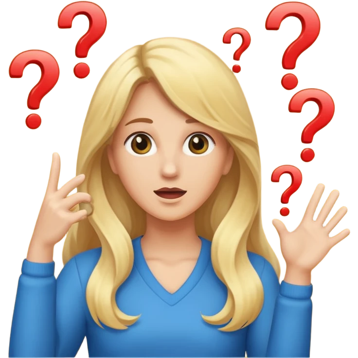 lady with long blonde hair throwing question marks in the air saying why emoji