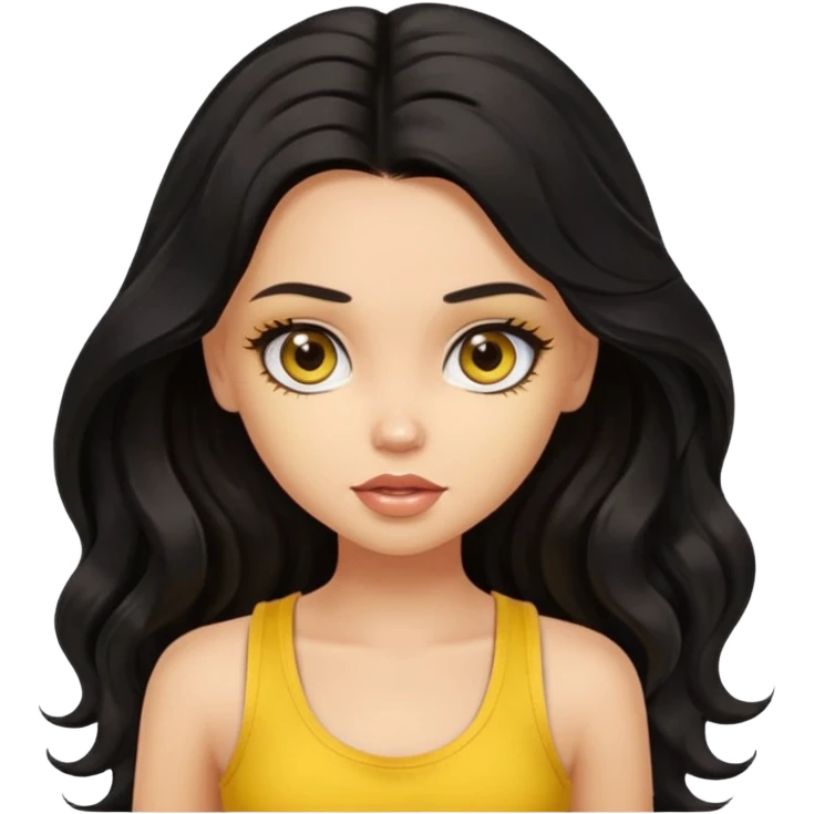 a pretty bratz light dusky girl with long wavy black hair in a yellow tank top emoji
