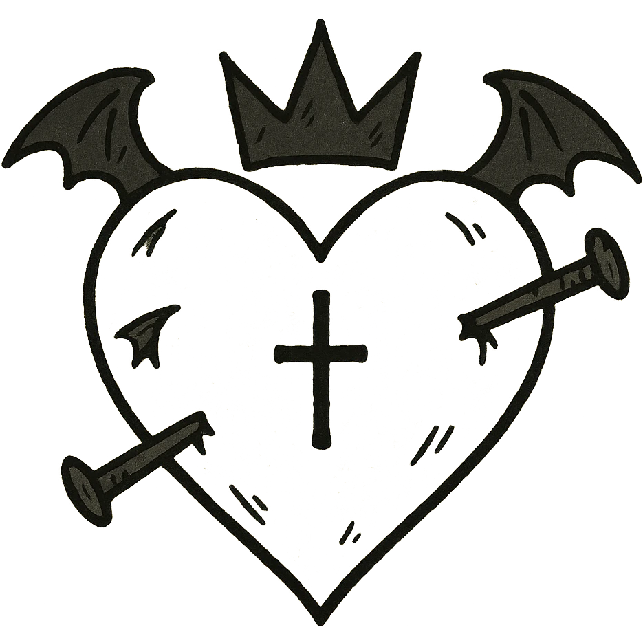 white goth heart, minimal, edgy, dark accents, no background emoji